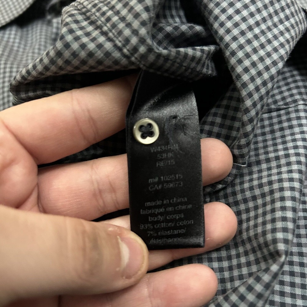 John Varvatos Shirt Mens Medium Gray‎ Black Gingham Plaid Luxe Button Up Adult - Picture 7 of 11
